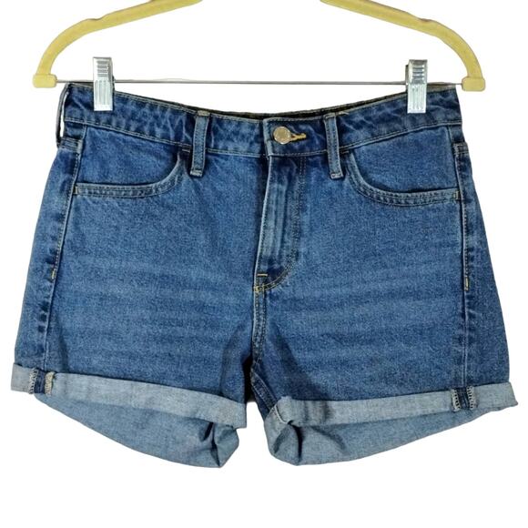 A H&M Women's Rolled Hem Regular Waist Medium Wash Blue Jean Denim Shorts Size 2 - Picture 1 of 10